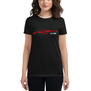 2022 2023 Torch Red Corvette C8 Silhouette Outline 8th Gen Mid Engine Vette Women's short sleeve t-shirt