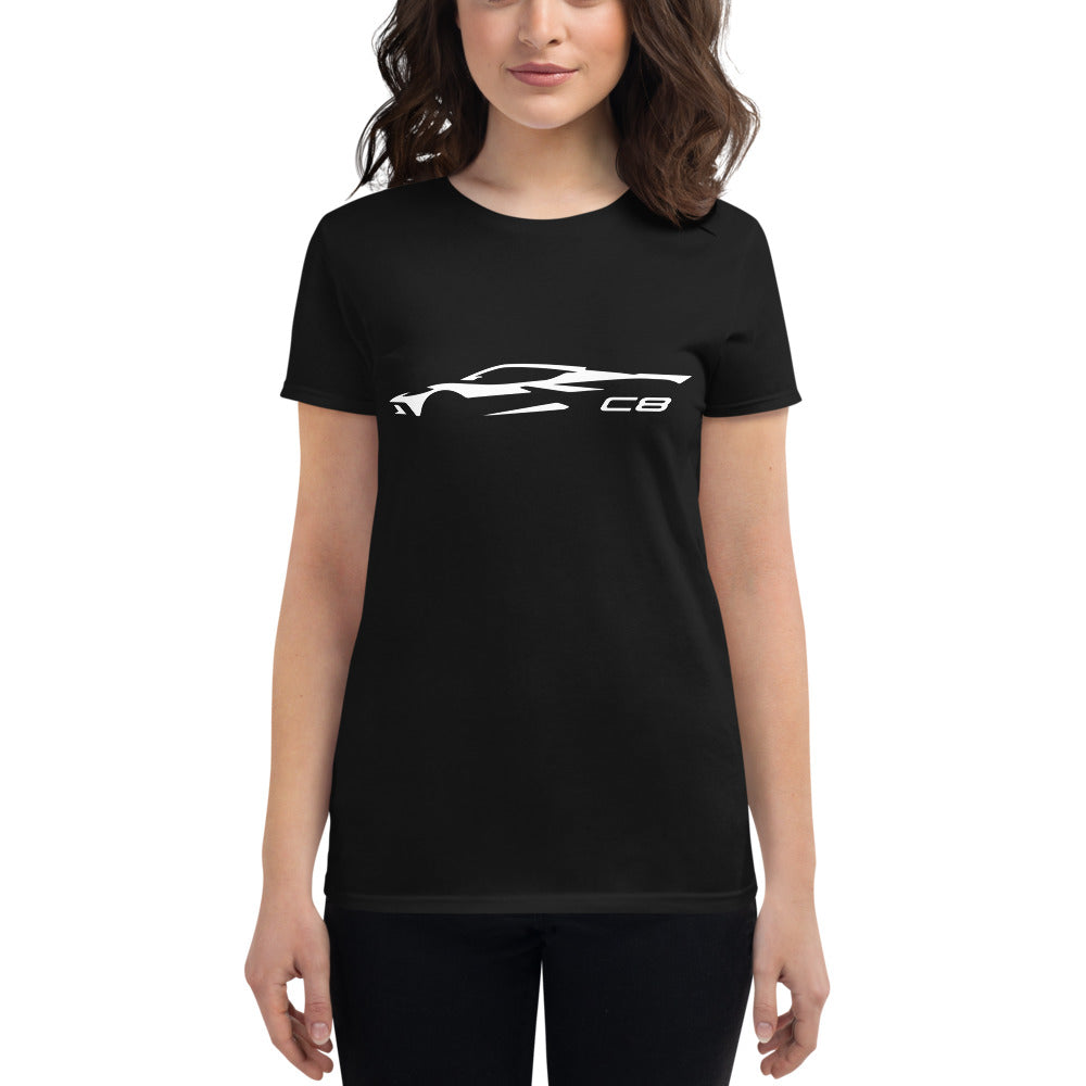 2022 2023 Corvette C8 Silhouette Outline 8th Gen Mid Engine Vette Women's short sleeve t-shirt
