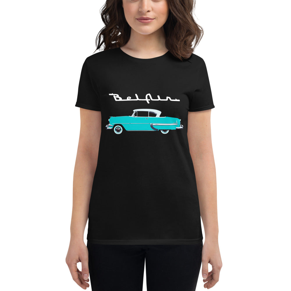 1954 Chevy Bel Air Turquoise Antique Classic Car Collector Cars Women's short sleeve t-shirt