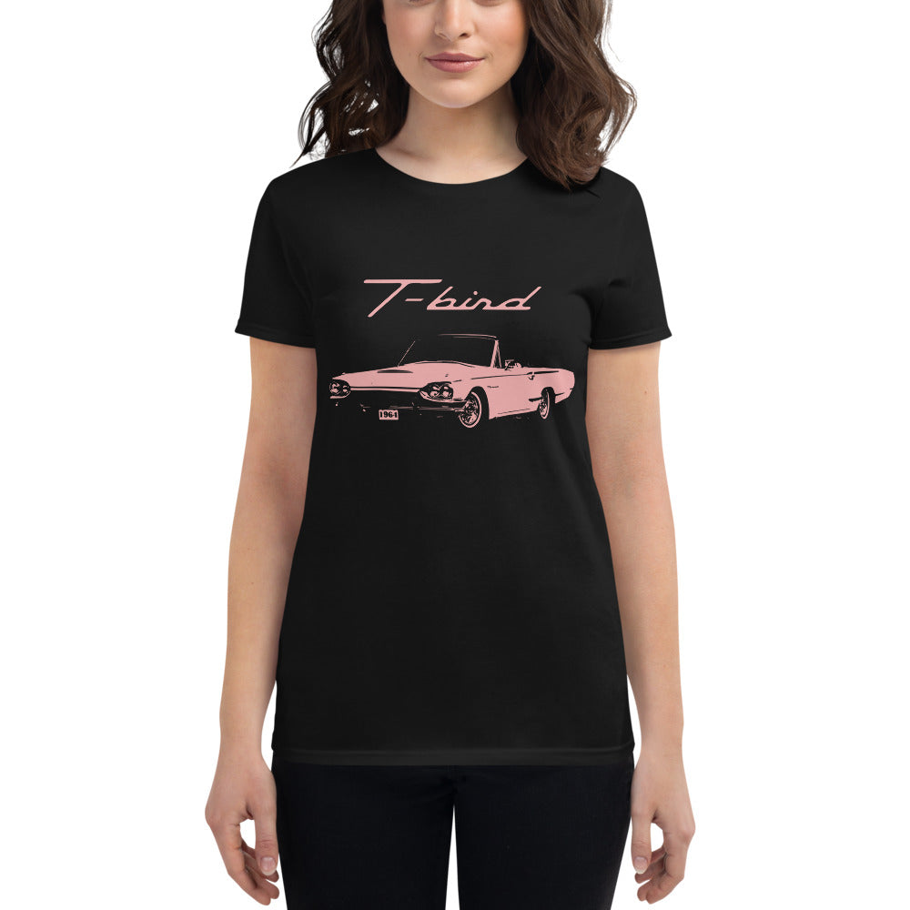 1964 Thunderbird T-Bird Classic Car Pink Piggy Custom Collector Cars Art American Automotive Nostalgia Women's short sleeve t-shirt