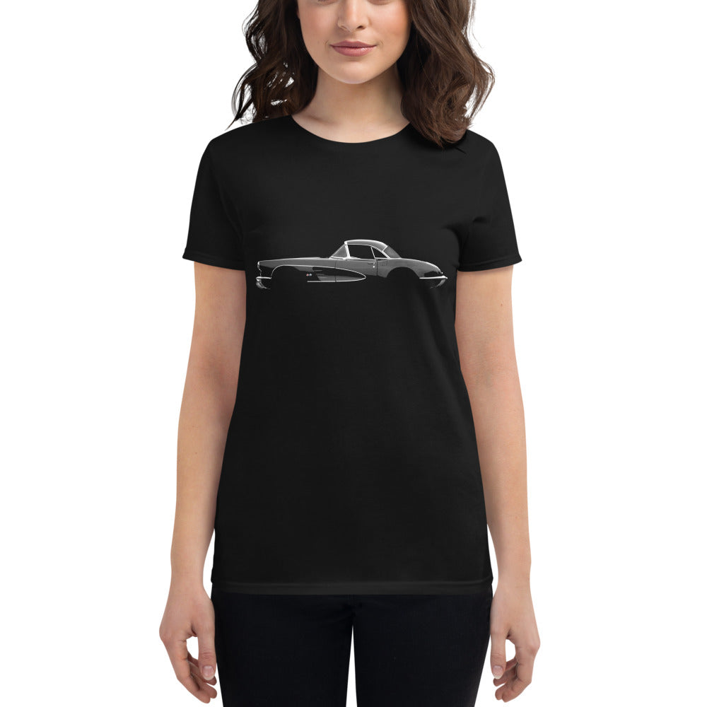 1959 Corvette Convertible C1 Black Antique Classic Collector Car Women's short sleeve t-shirt