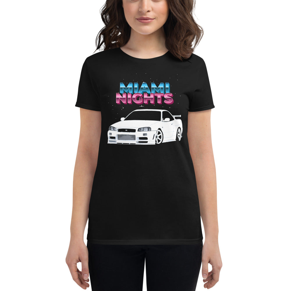 R34 GT-R Miami Nights Car Club JDM Street Race Custom Chillwave Women's short sleeve t-shirt