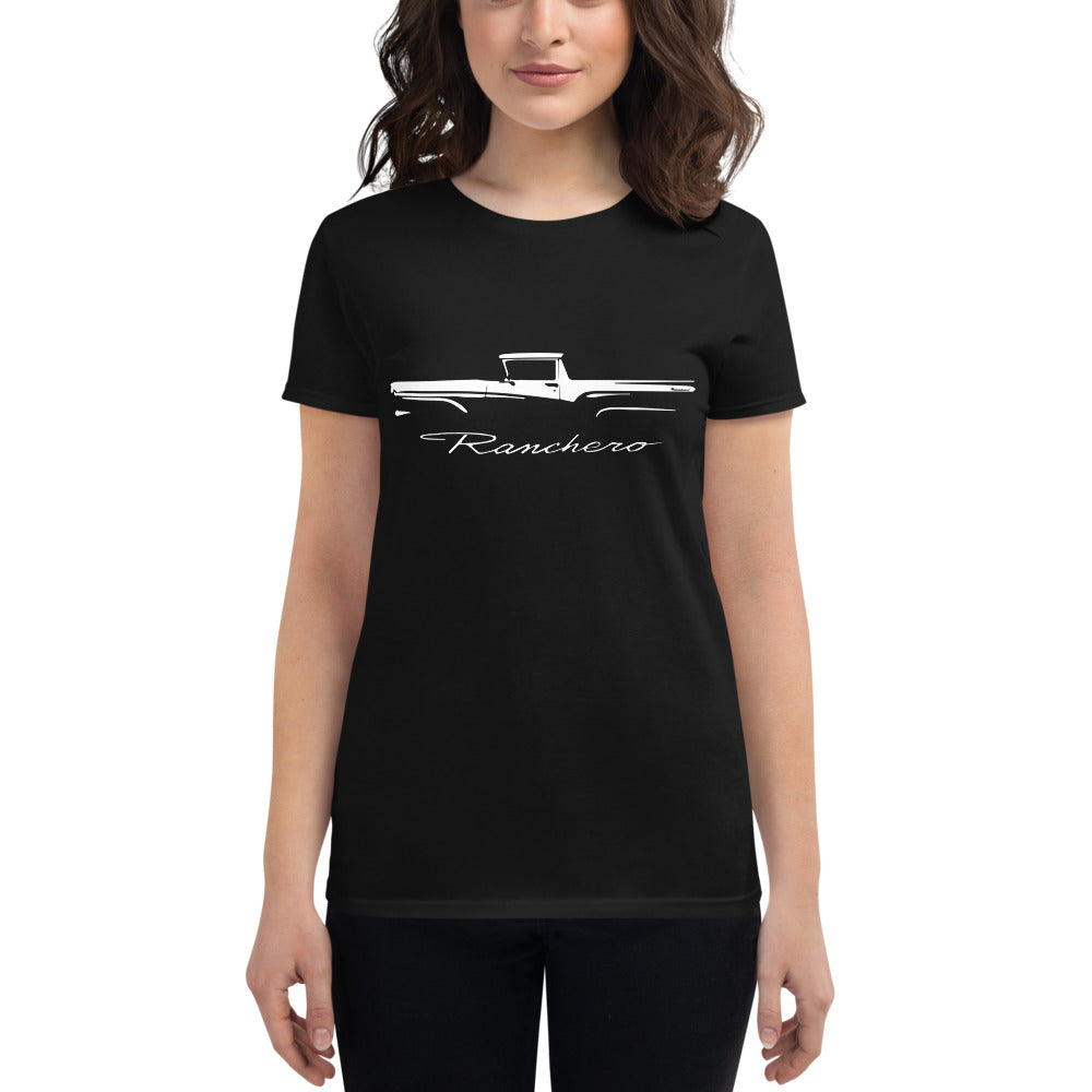 1957 Ranchero Silhouette Outline Art Classic Car Club Custom Women's short sleeve t-shirt