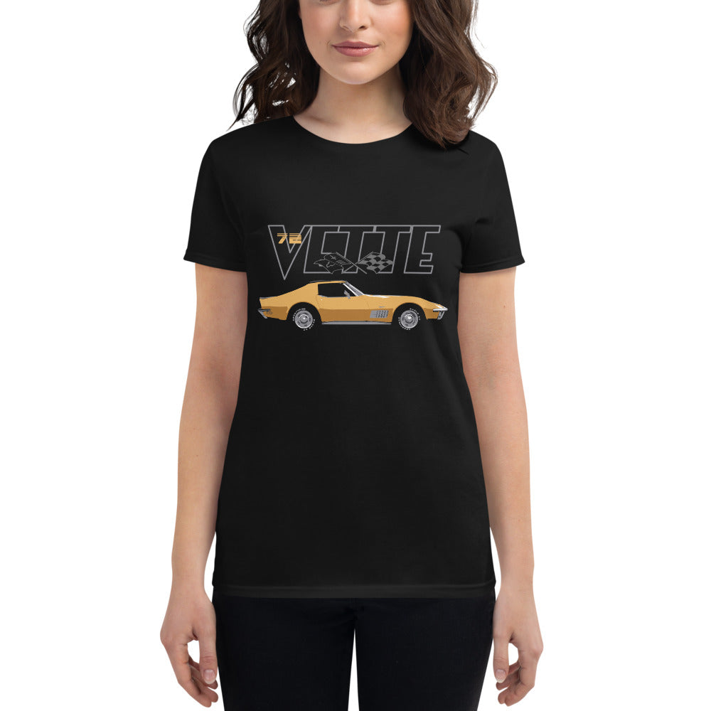 1972 Yellow Corvette Coupe C3 72 Vette American Classic Car Women's short sleeve t-shirt