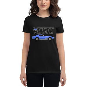 1972 Blue Corvette Coupe C3 72 Vette American Classic Car Women's short sleeve t-shirt