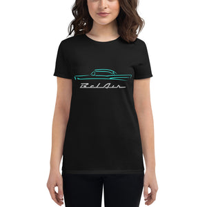 1957 Chevy Bel Air Turquoise Outline American Classic Collector Car Gift 57 Belair Women's short sleeve t-shirt