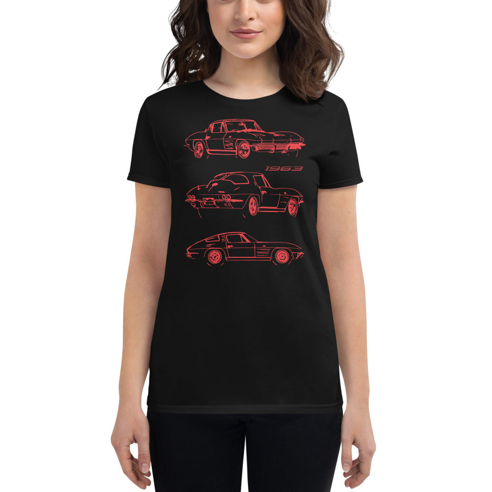 1963 Corvette Split Window C2 Red Lines Classic Car Club Custom Women's short sleeve t-shirt