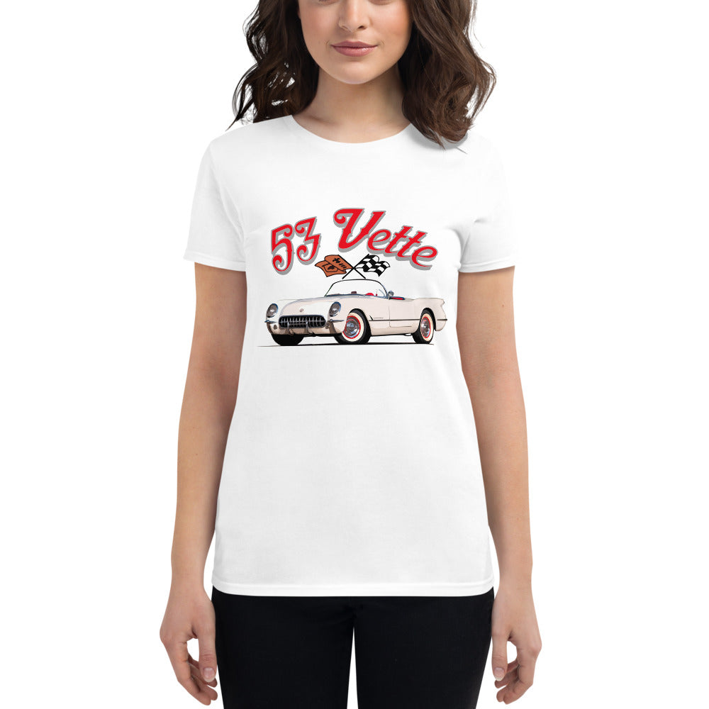 1953 Corvette Roadster C1 1st Gen 53 Vette Classic car Americana Nostalgia Women's short sleeve t-shirt