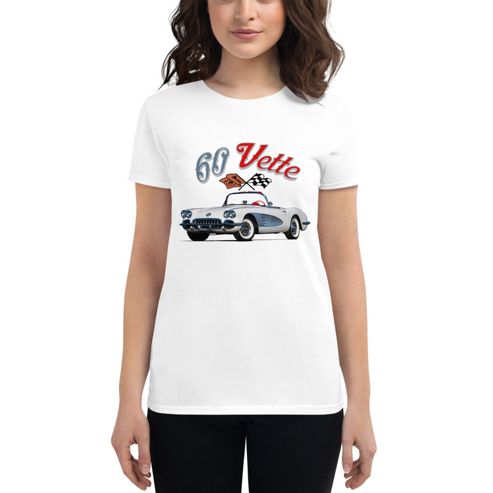 1960 Corvette Convertible C1 American Classic Car Automotive Nostalgia Women's short sleeve t-shirt