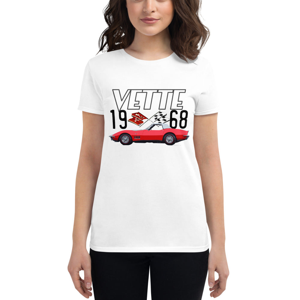 1968 Red Corvette C3 Convertible Classic Car Custom Gift for Vette Driver Women's short sleeve t-shirt