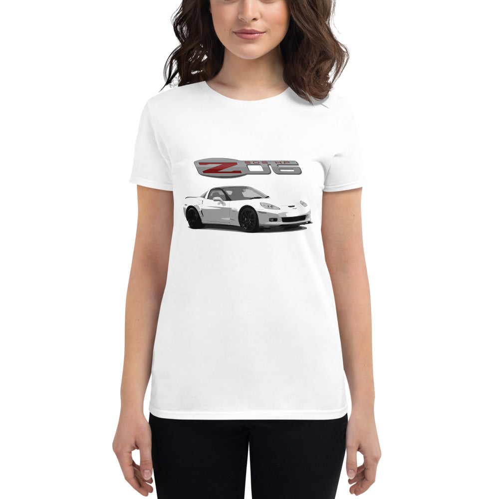 White Corvette Z06 C6 2013 Vette Owner Gift Custom Car Club Show Women's short sleeve t-shirt