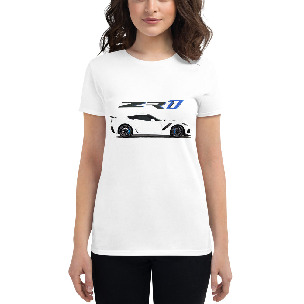 White Corvette ZR1 2019 C7 Vette Owner Custom Gift Car Show Women's short sleeve t-shirt