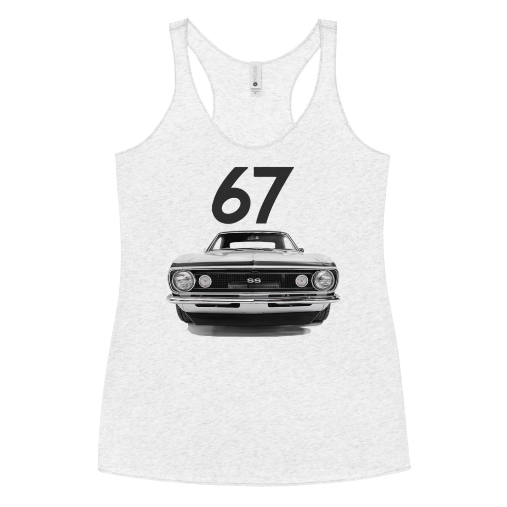 1967 Camaro SS Super Sport Front Grille American Muscle car Owner Gift Hot Rod Drag Racing Women's Racerback Tank