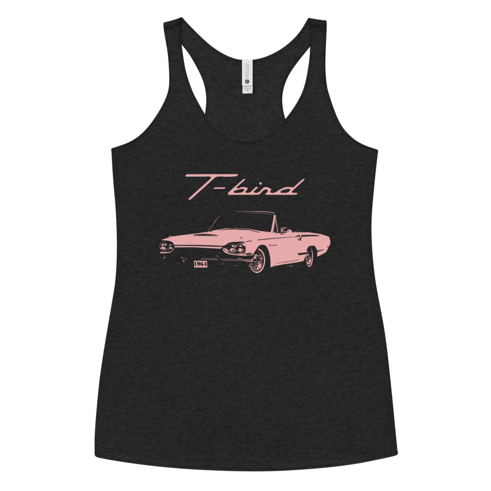 1964 Thunderbird T-Bird Classic Car Pink Piggy Custom Collector Cars Art American Automotive Nostalgia Women's Racerback Tank