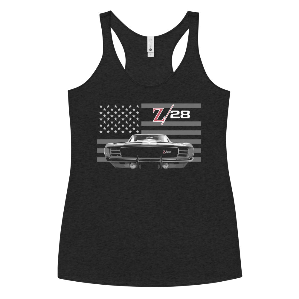 Vintage Chevy Camaro Z/28 1st Gen Z28 Muscle Car Club Women's Racerback Tank