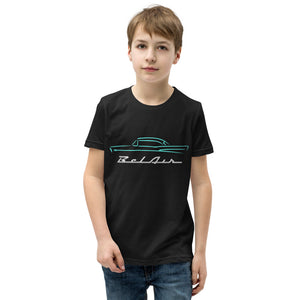 1957 Chevy Bel Air Turquoise Outline American Classic Collector Car Gift 57 Belair Youth Short Sleeve T-Shirt