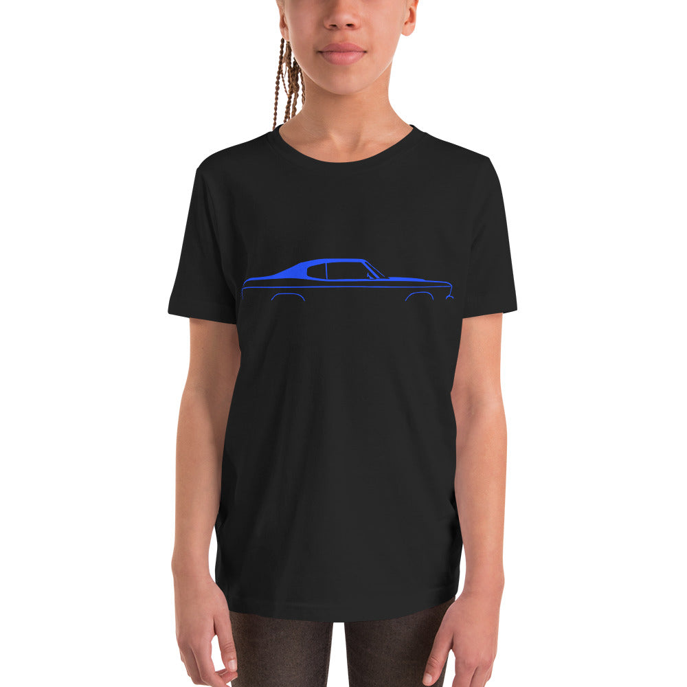 1970 Chevelle Silhouette Collector Car Owner Gift Chevy Muscle Cars Blue Lines Custom Youth Short Sleeve T-Shirt